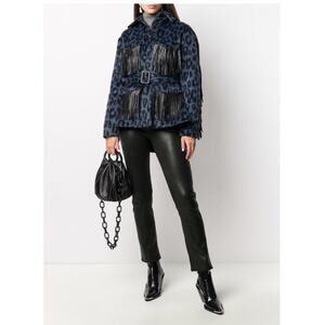 NWT The Andamane Evita Leopard Print Wool Blend Leather Fringe Jacket‎ M